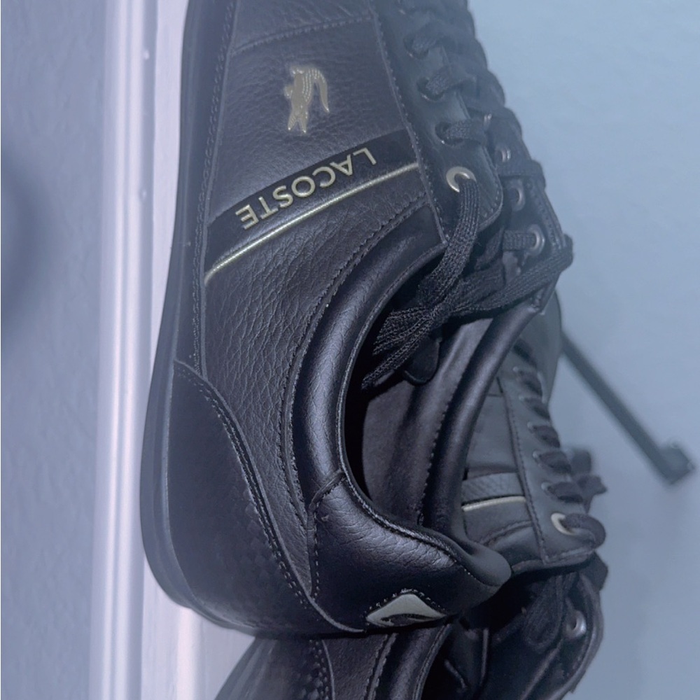 Lacoste Men's Black Leather Sneakers with Gold Accents
